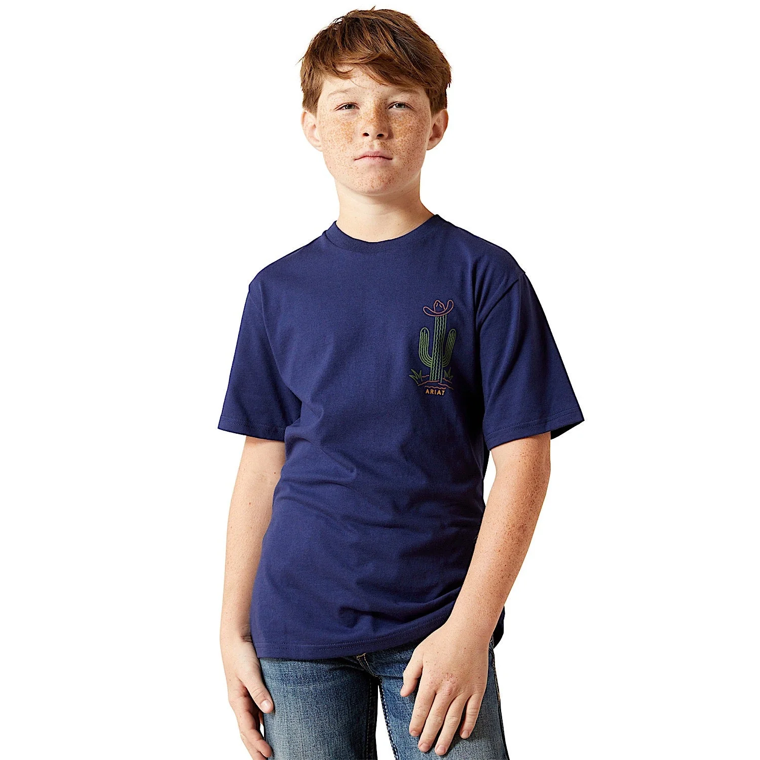 Ariat Boy's Neon Cactus T-Shirt - Medieval Blue - Image 2