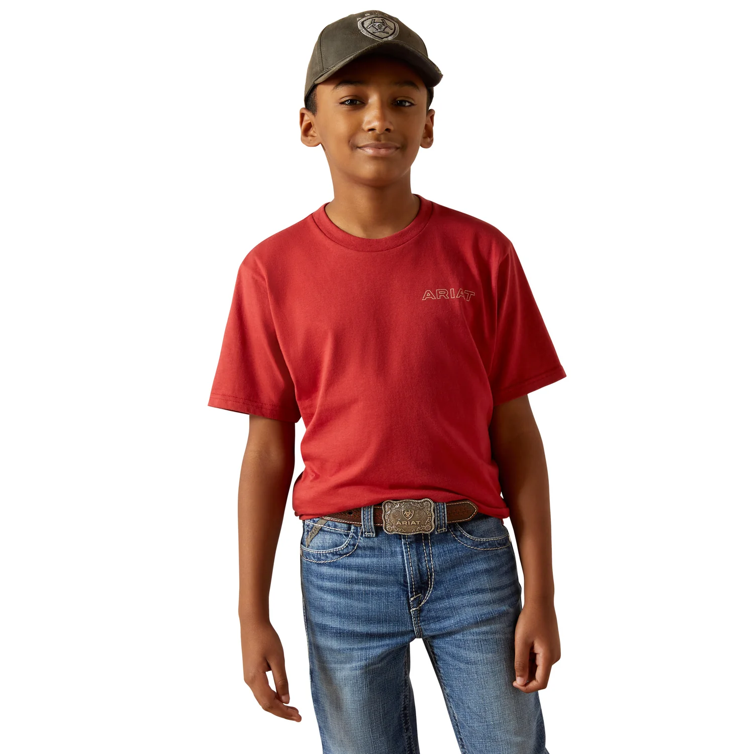 Ariat Boy's Patriot Buffalo Coin Tee - Brick Red - Image 2