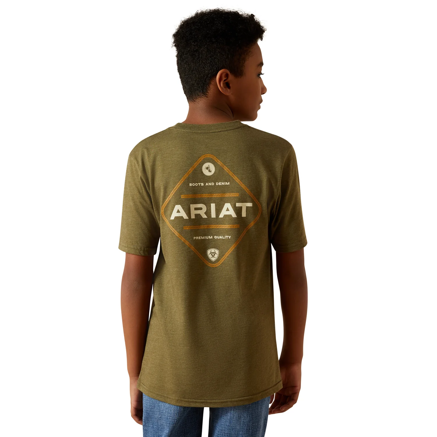 Ariat Boy's Roped Diamond Tee - Military Heather - Image 4