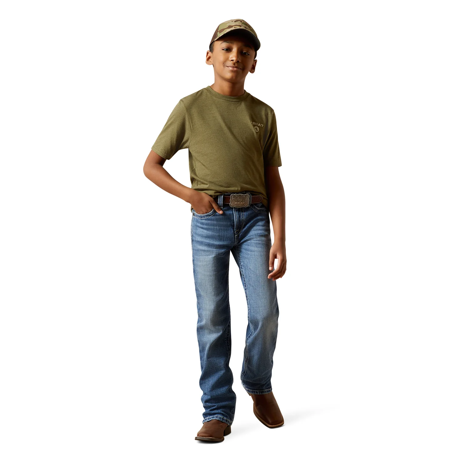 Ariat Boy's Roped Diamond Tee - Military Heather - Image 5