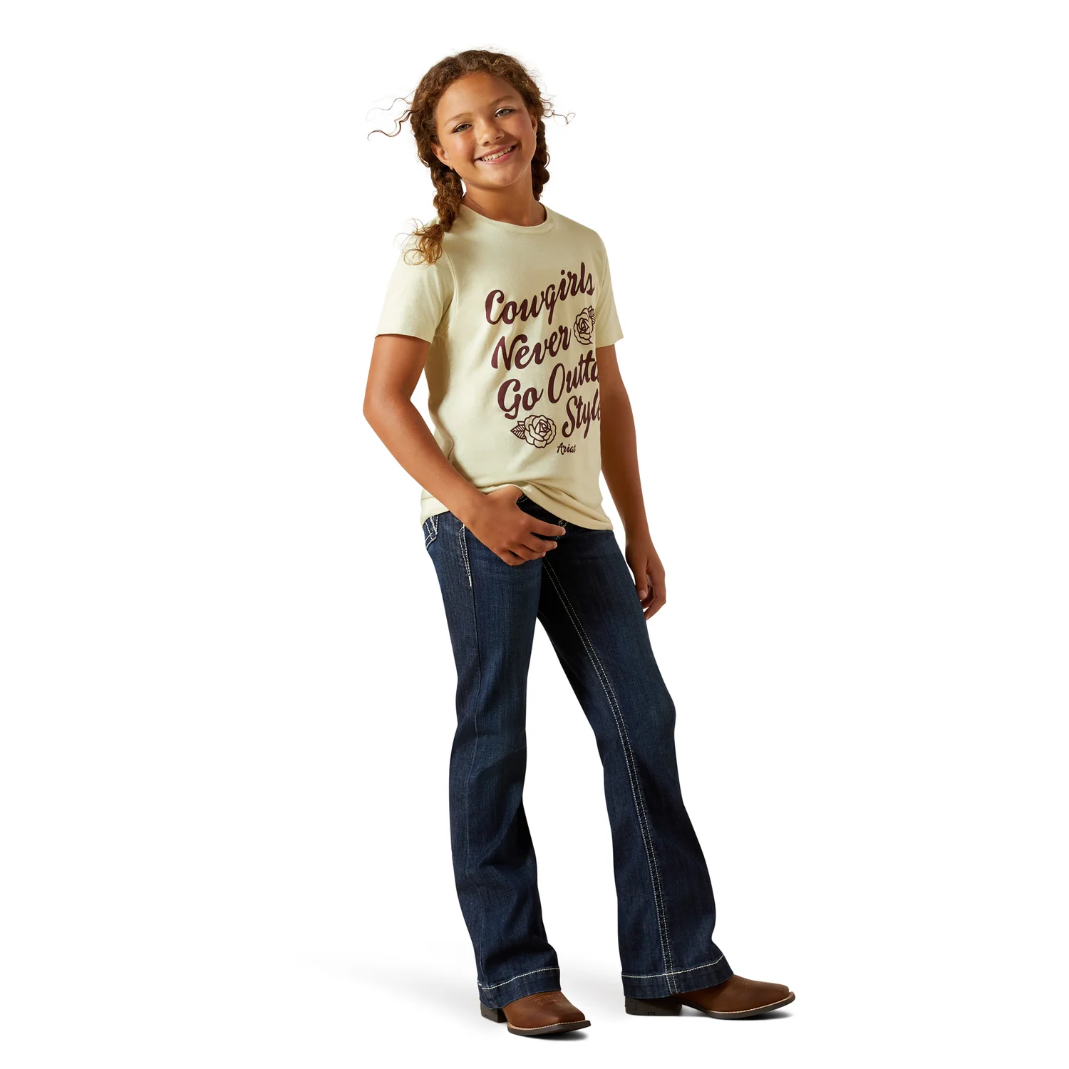 Ariat Girl's Never Outta Style Tee - Wheat - Image 4