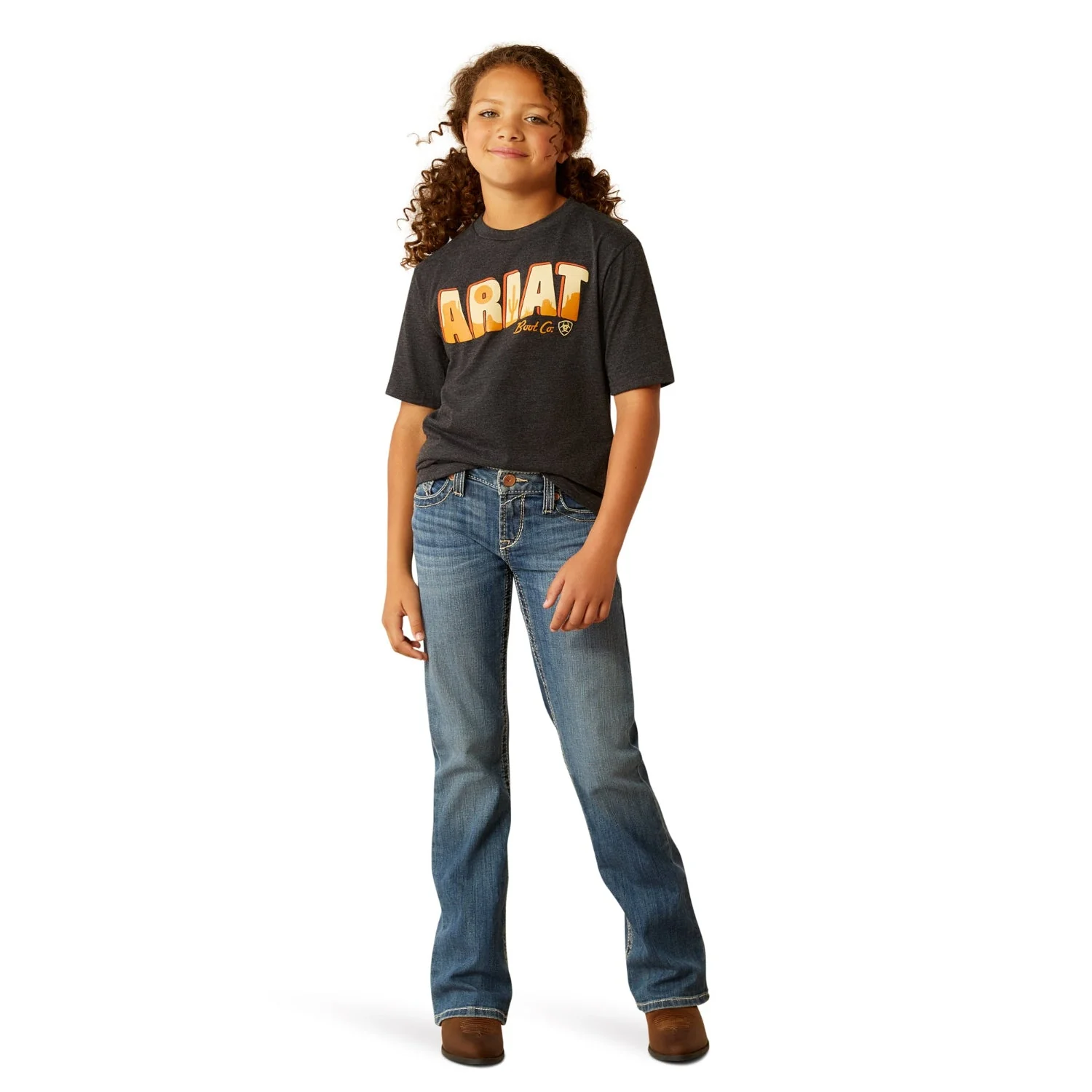 Ariat Girl's Postcard T-Shirt - Charcoal Heather - Image 3