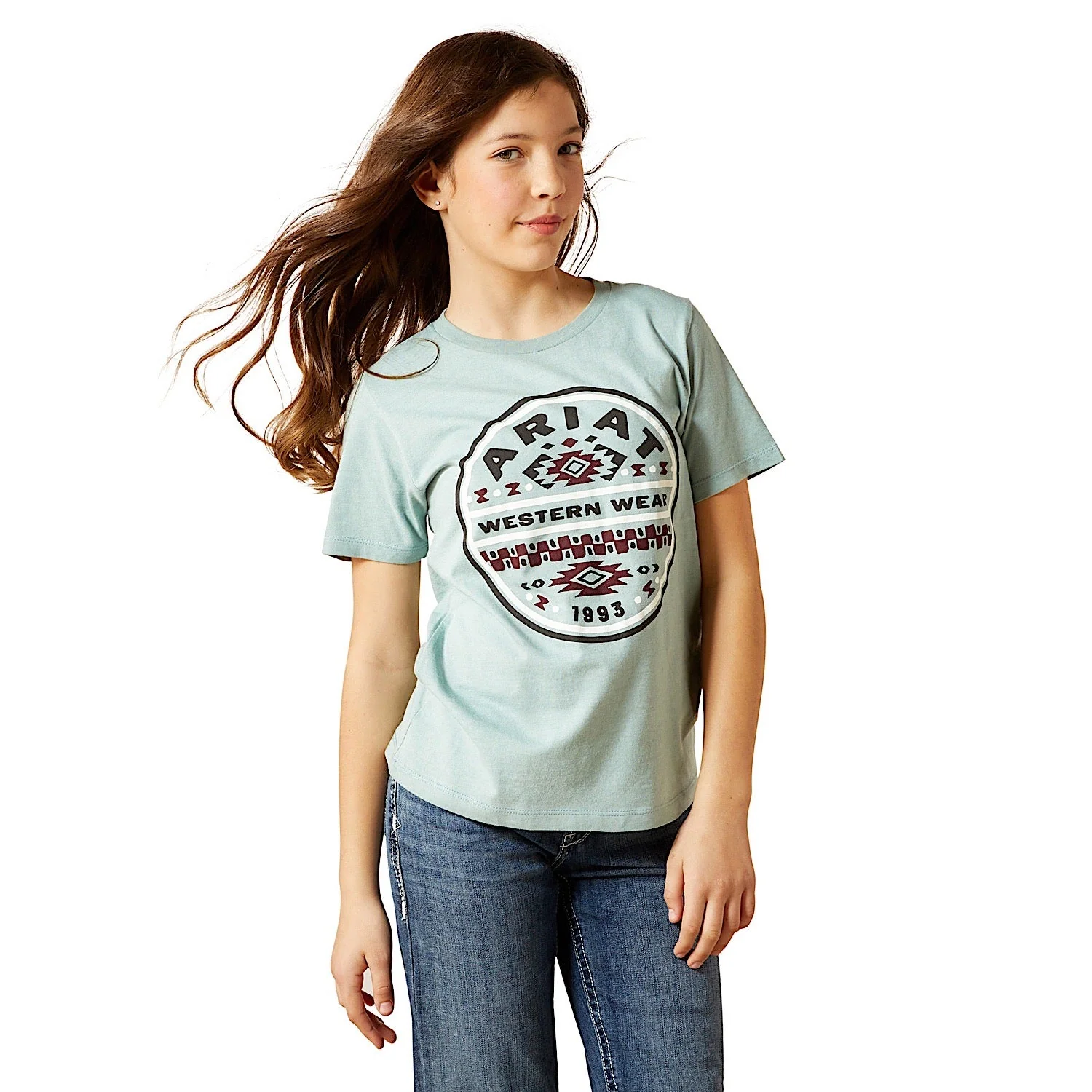Ariat Girl's South Western Brand Lock Up T-Shirt - Rivergreen