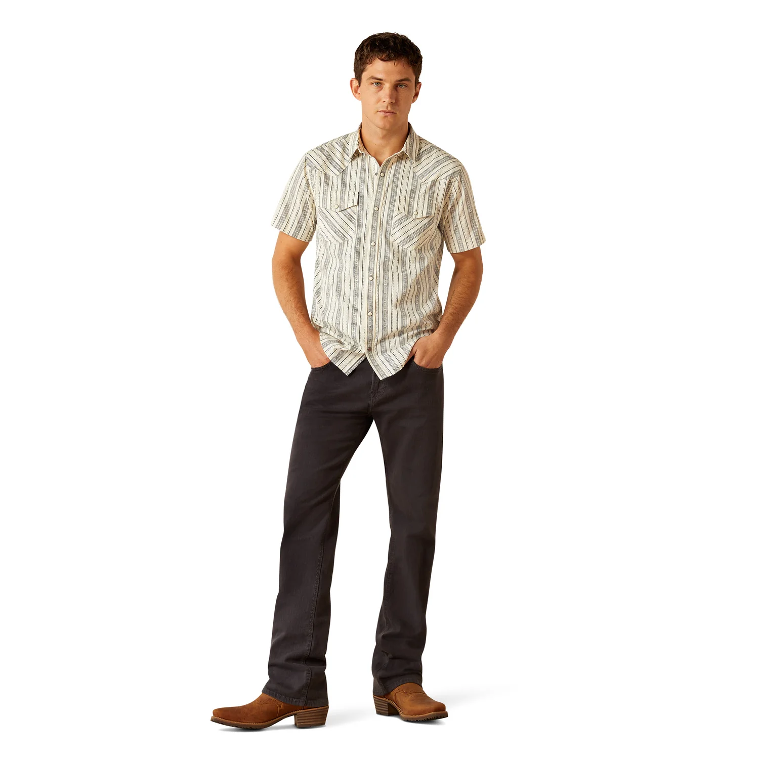 Ariat Men's Holden Retro Snap Short Sleeve Shirt - Off White - Image 4