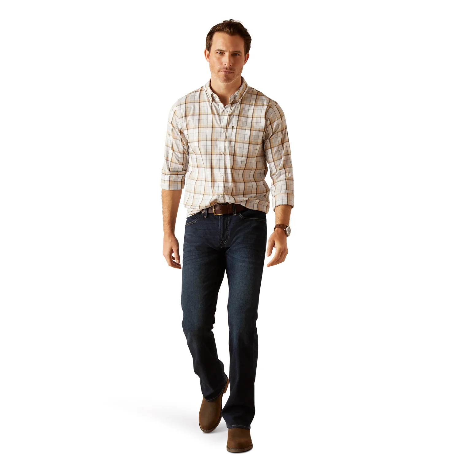 Ariat Men's Napa Long Sleeve Shirt - Tan Check - Image 4