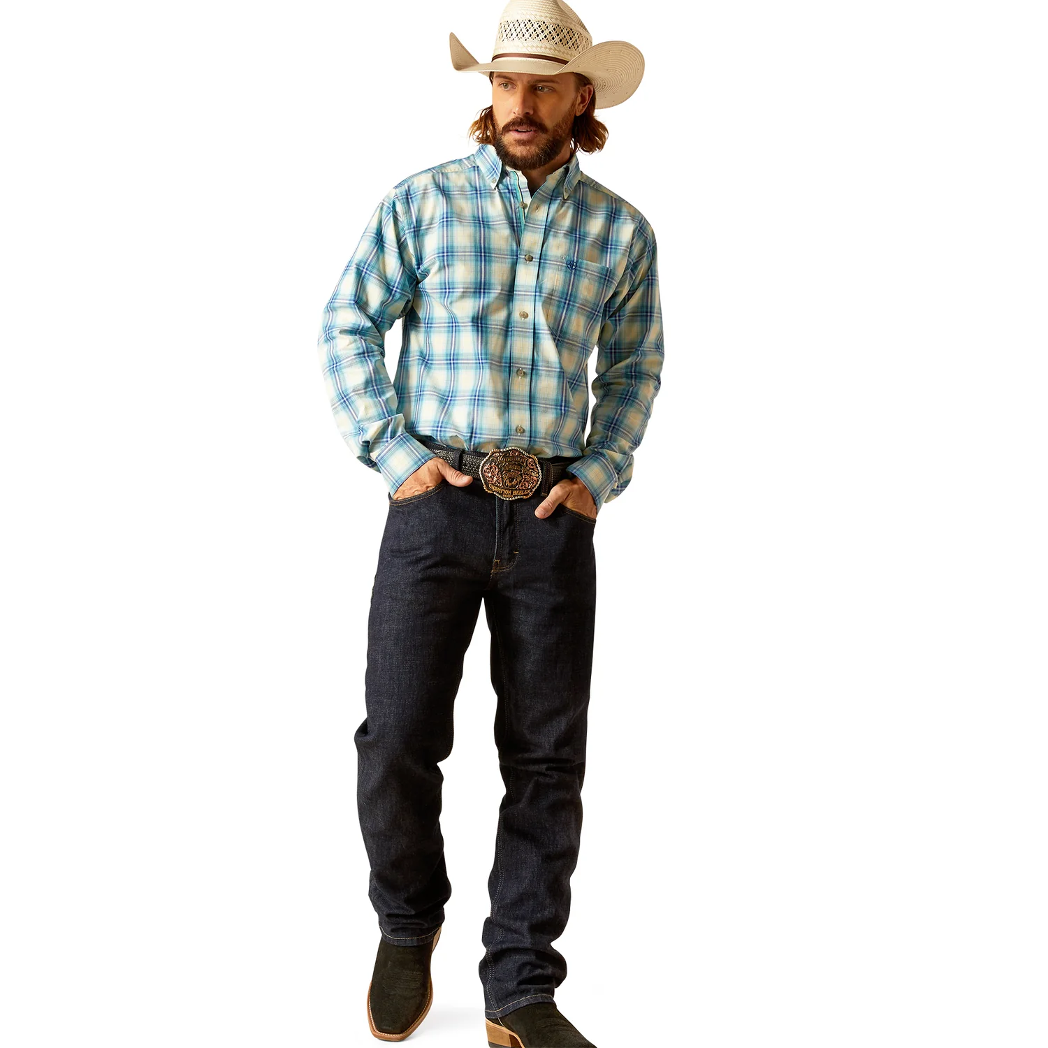 Ariat Men's Pro Princeston Long Sleeve Shirt - Aqua - Image 4