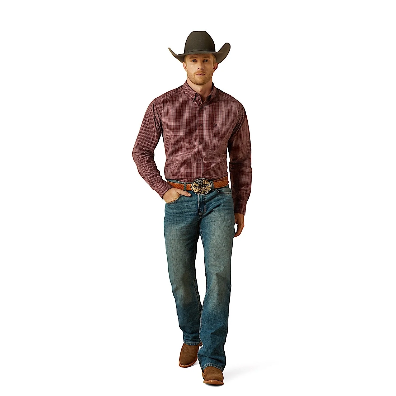 Ariat Men's Pro Series Travis Classic Fit Shirt - Burgundy - Image 3