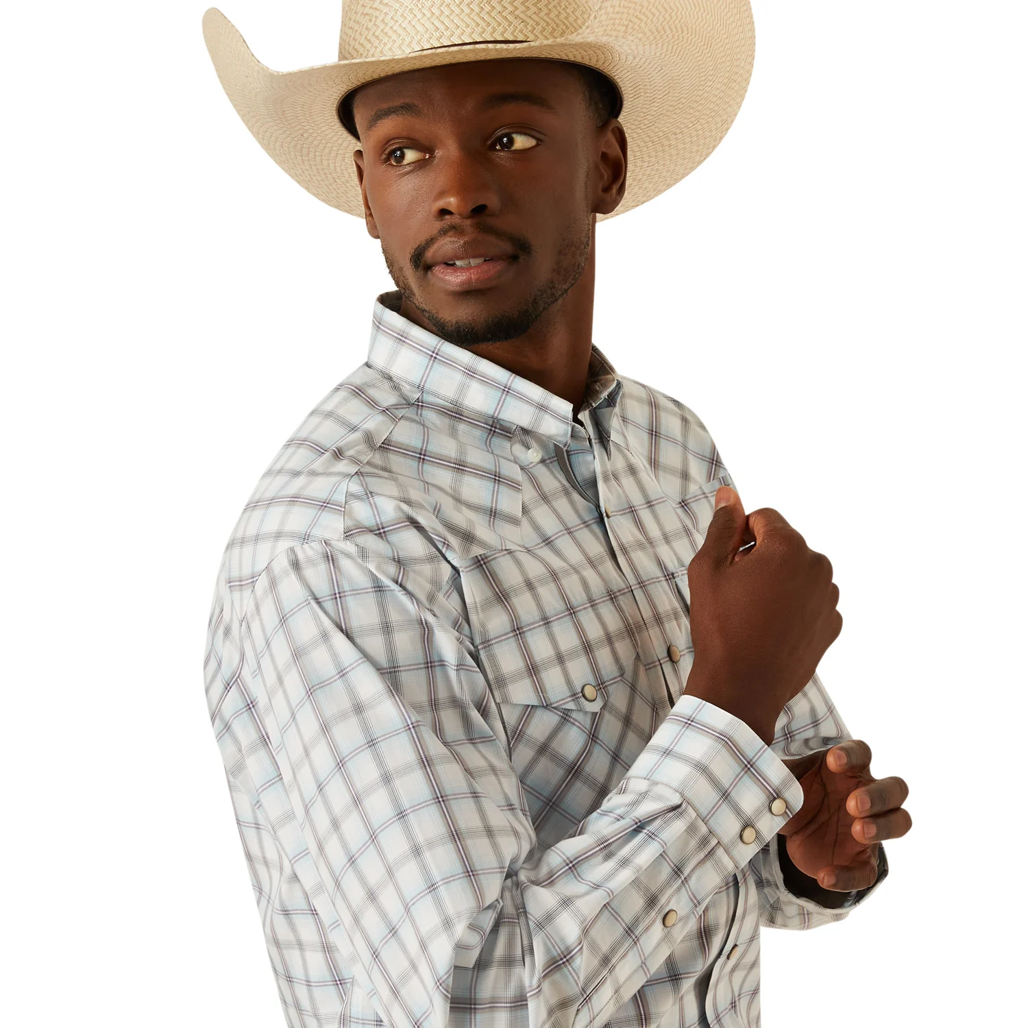 Ariat Men's Pro Series Worth Snap Long Sleeve Shirt - Grey Blue - Image 4