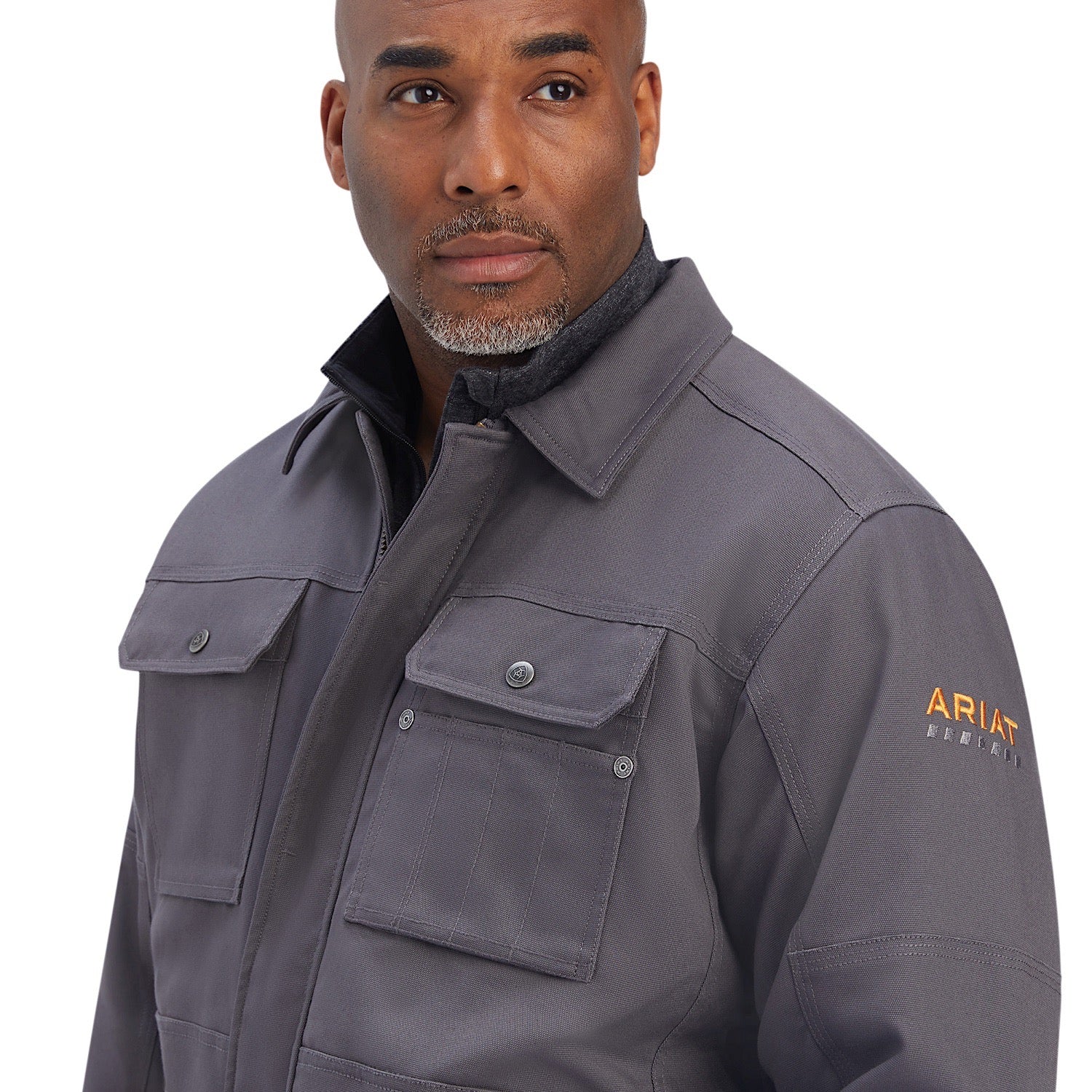 Ariat Mens Rebar Duracanvas Sherpa-Lined Coat Rebar Grey - Image 2