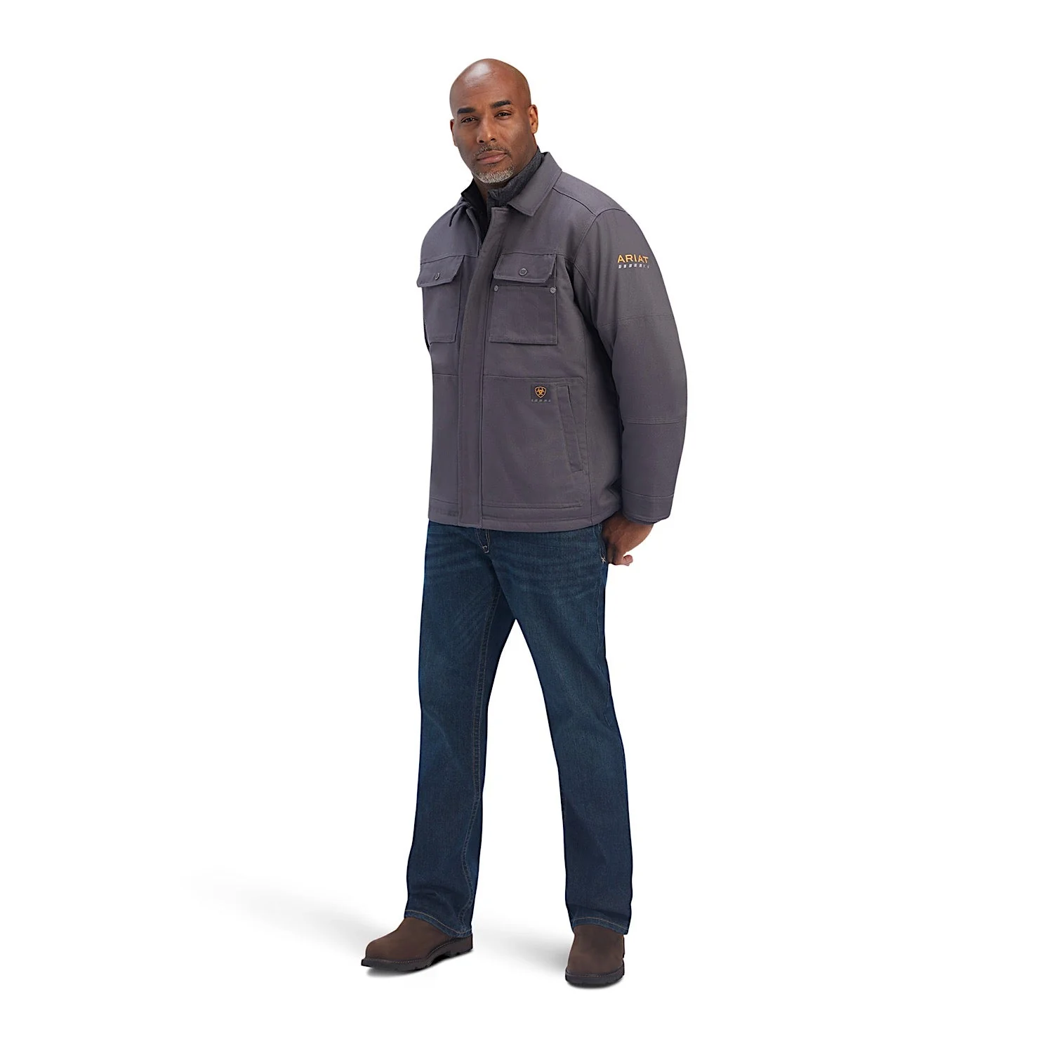 Ariat Mens Rebar Duracanvas Sherpa-Lined Coat Rebar Grey - Image 3