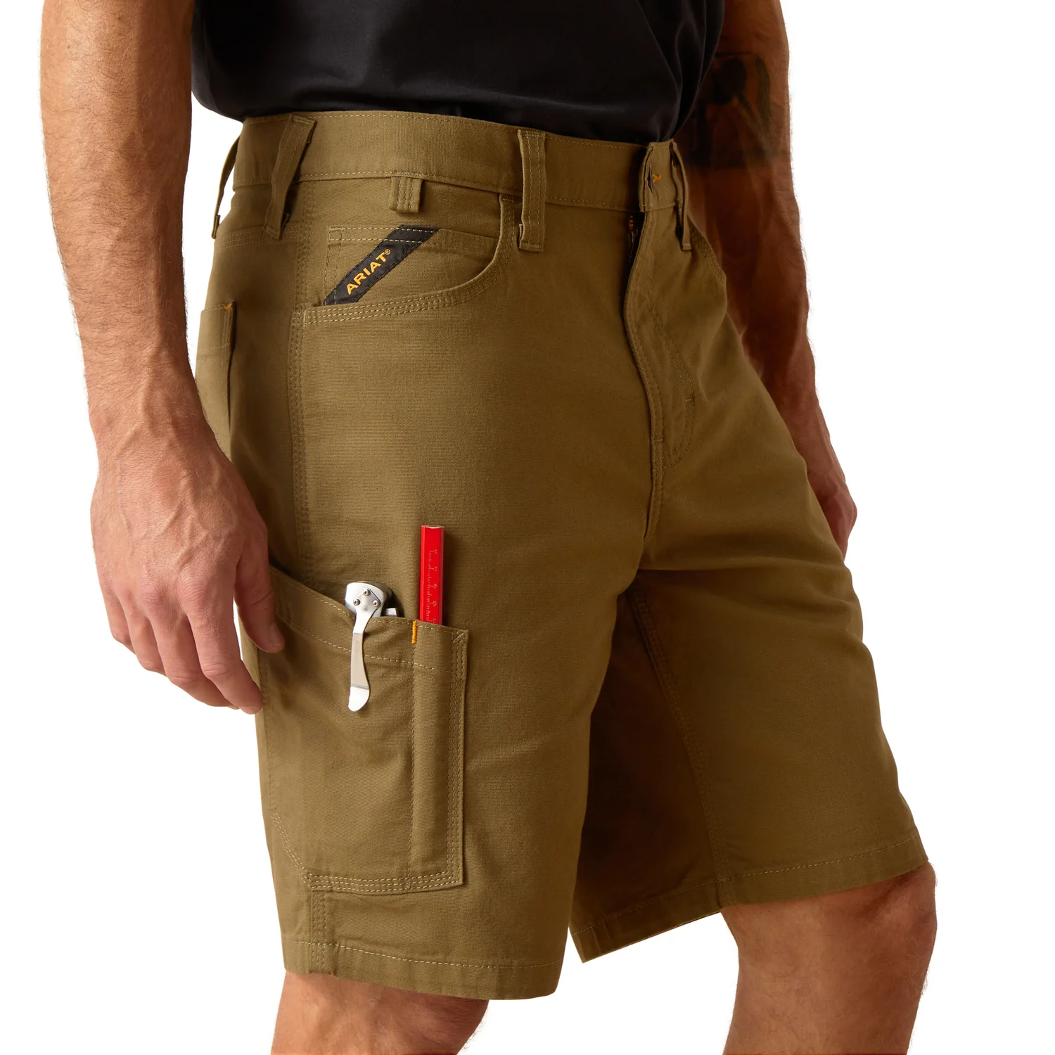 Ariat Men's Rebar DuraStretch Made Tough Shorts - Dark Olive - Image 5
