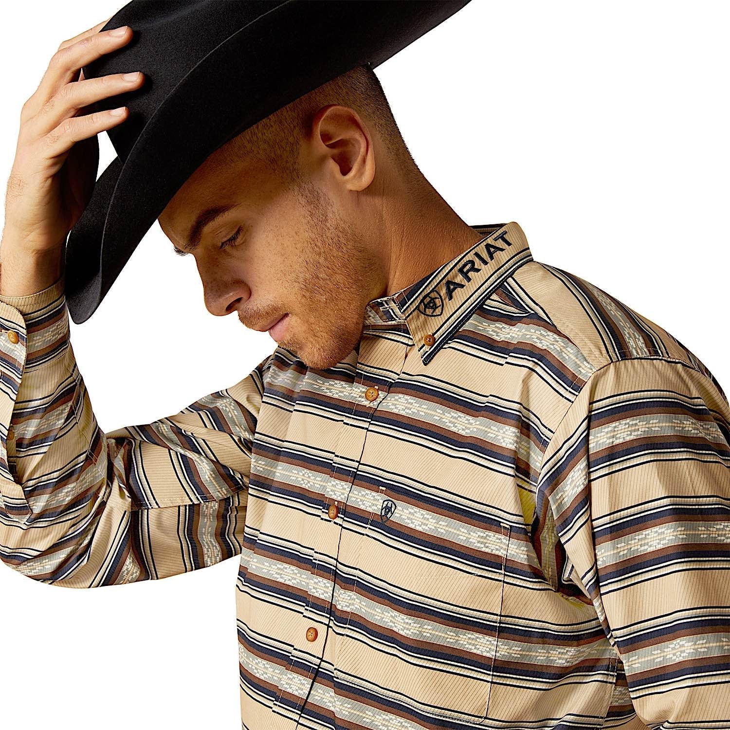 Ariat Men's Team Korbyn Shirt - Tan/Navy Blue - Image 3