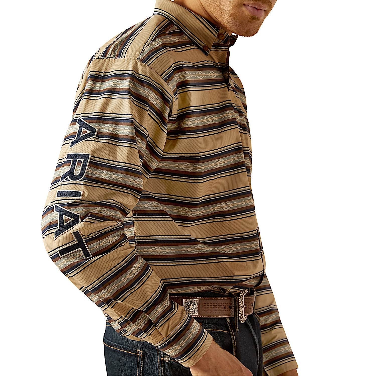 Ariat Men's Team Korbyn Shirt - Tan/Navy Blue - Image 4