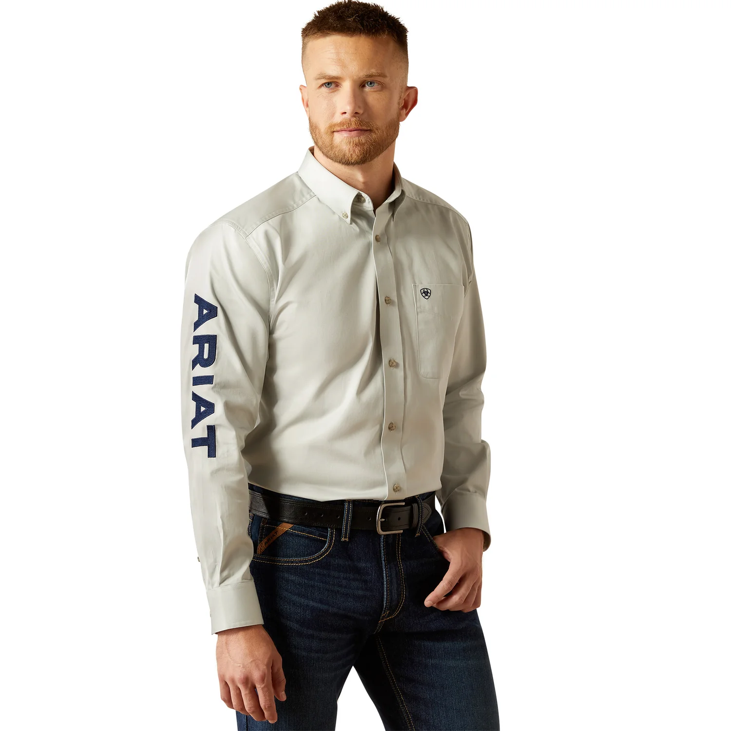 Ariat Men's Team Logo Twill Classic Fit Shirt - Silver / Navy