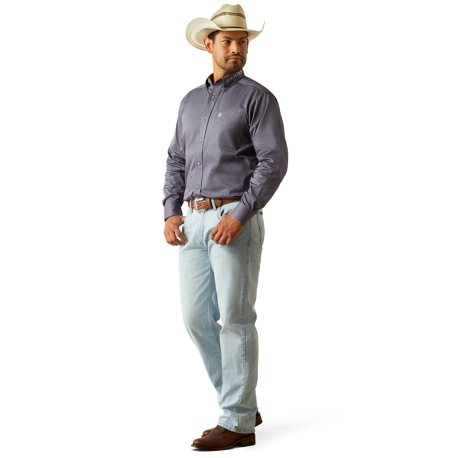 Ariat Men's Team Logo Twill Shirt - Grey / White - Image 5