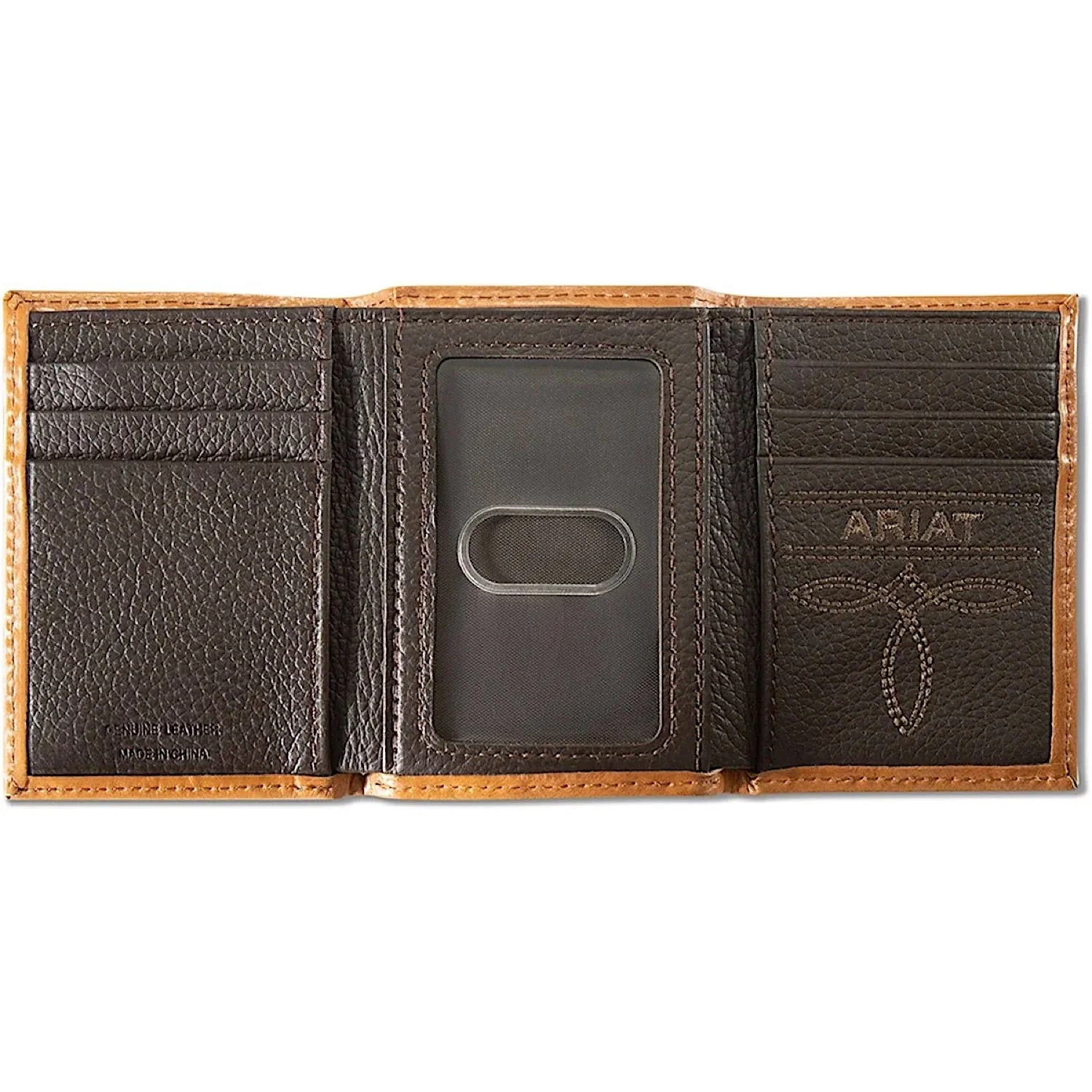 Ariat Men's Trifold Style Wallet Basket Weave Floral Shield - Tan - Image 2