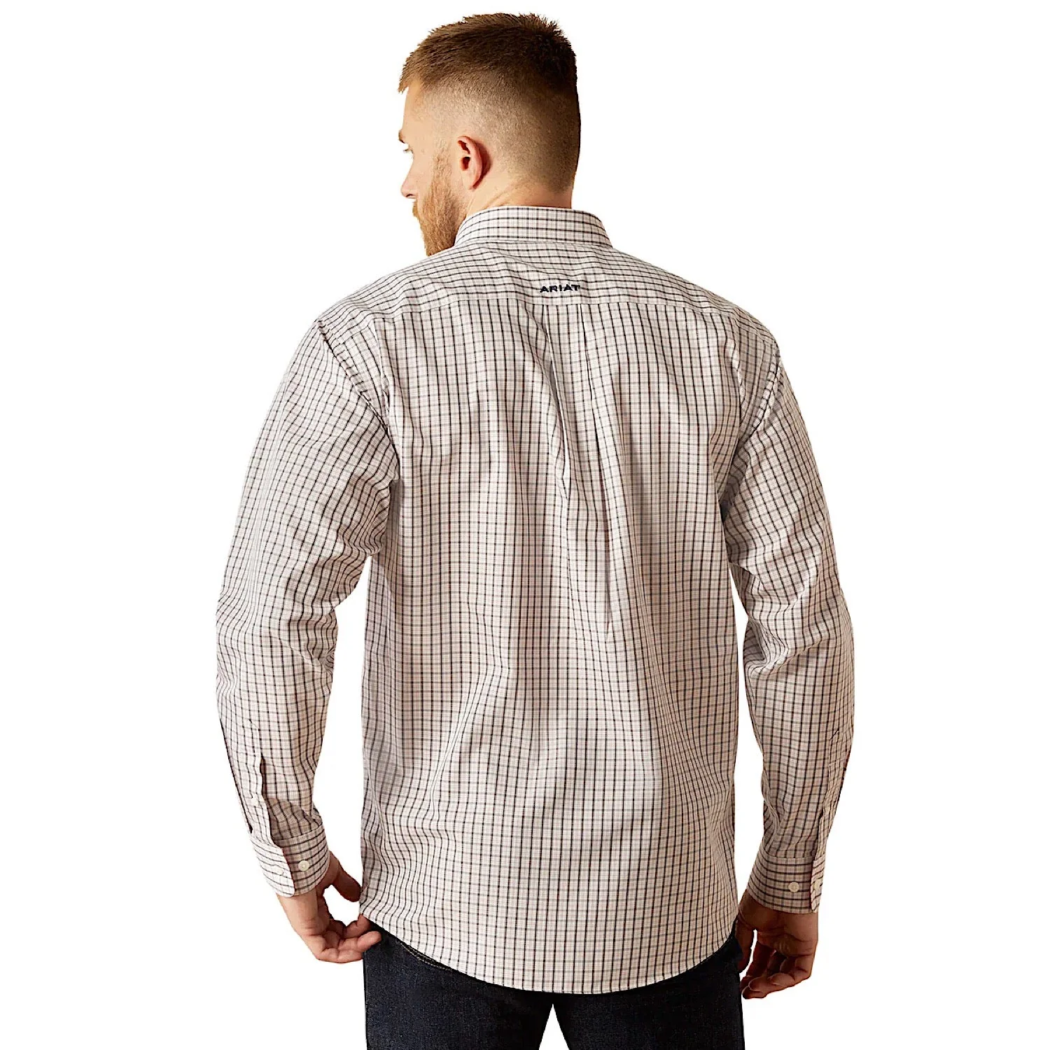 Ariat Men's Wrinkle Free Drew Shirt - White/Blue Check - Image 3