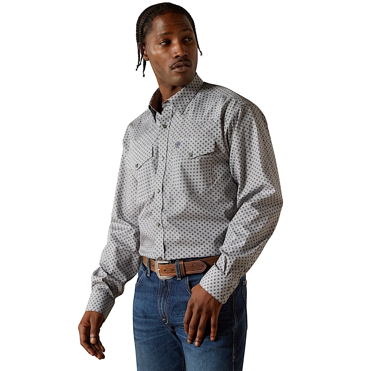 Ariat Men's Wrinkle Free Edward Classic Fit Shirt - Grey Heather