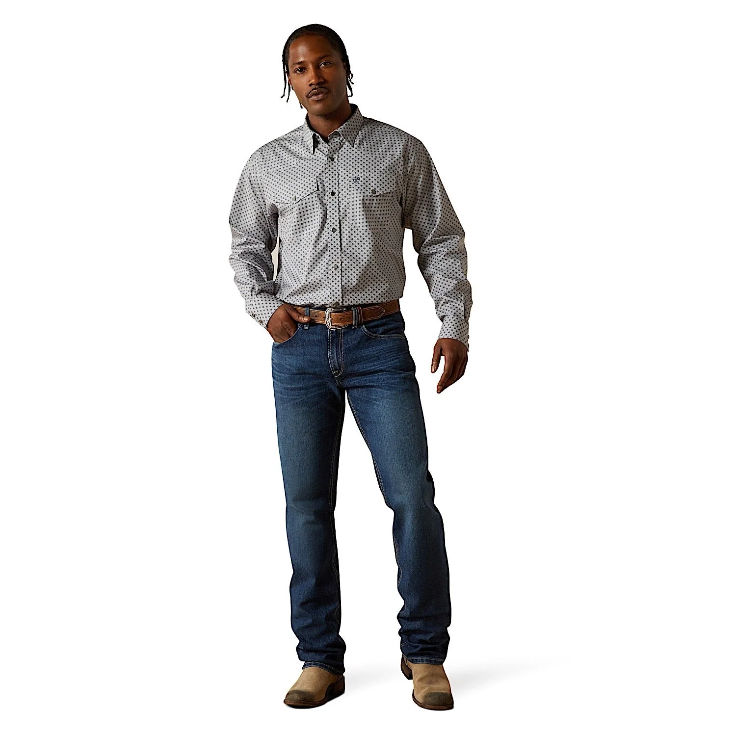 Ariat Men's Wrinkle Free Edward Classic Fit Shirt - Grey Heather - Image 3