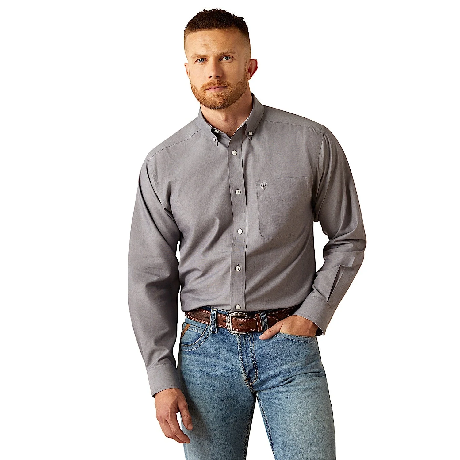 Ariat Men's Wrinkle Free Solid Classic Fit Shirt - Grey