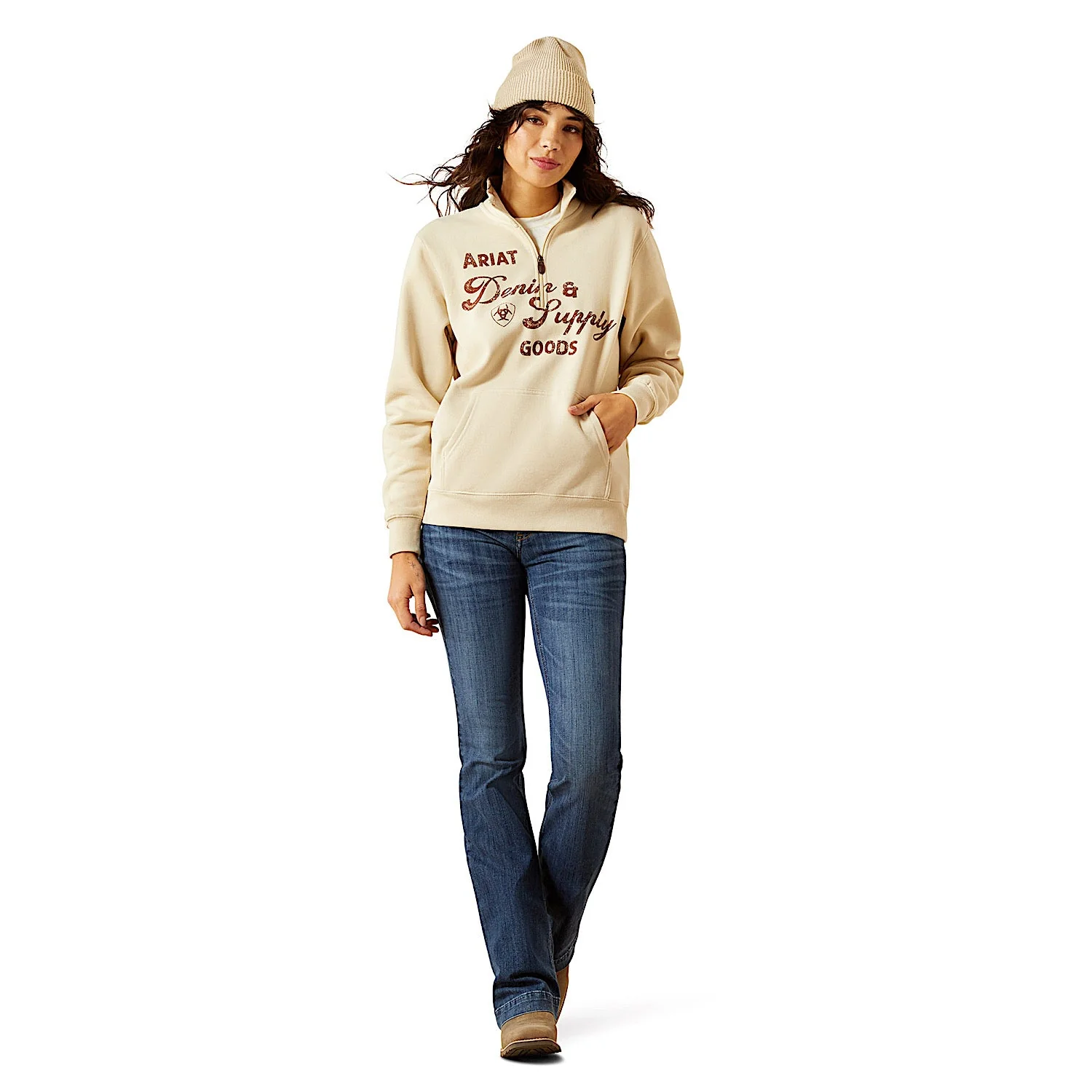 Ariat Women's Denim & Supply 1/2 Zip Sweatshirt - Oyster Gray - Image 3