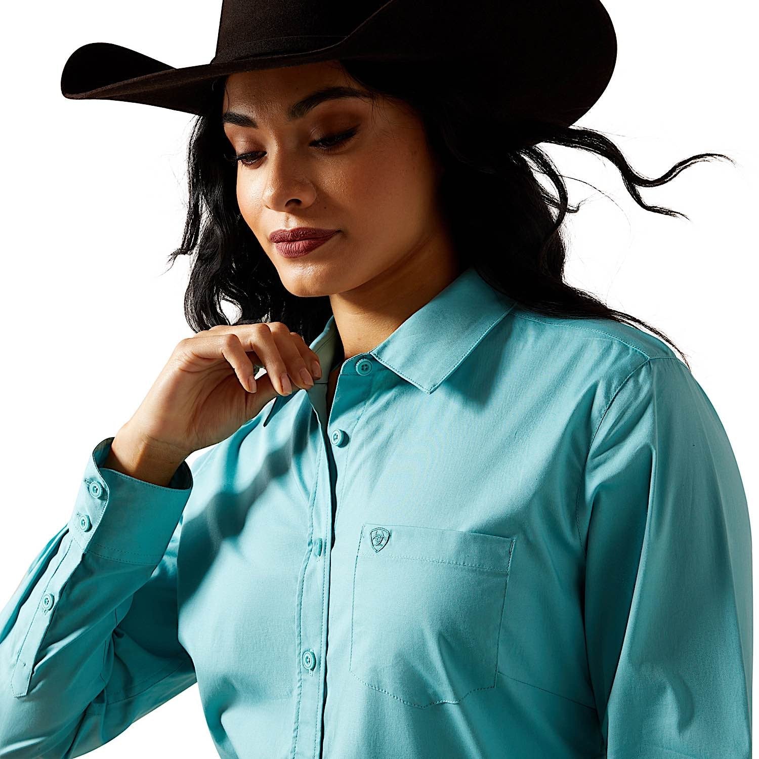 Ariat Women's Kirby Stretch Shirt - Aqua Sea - Image 4