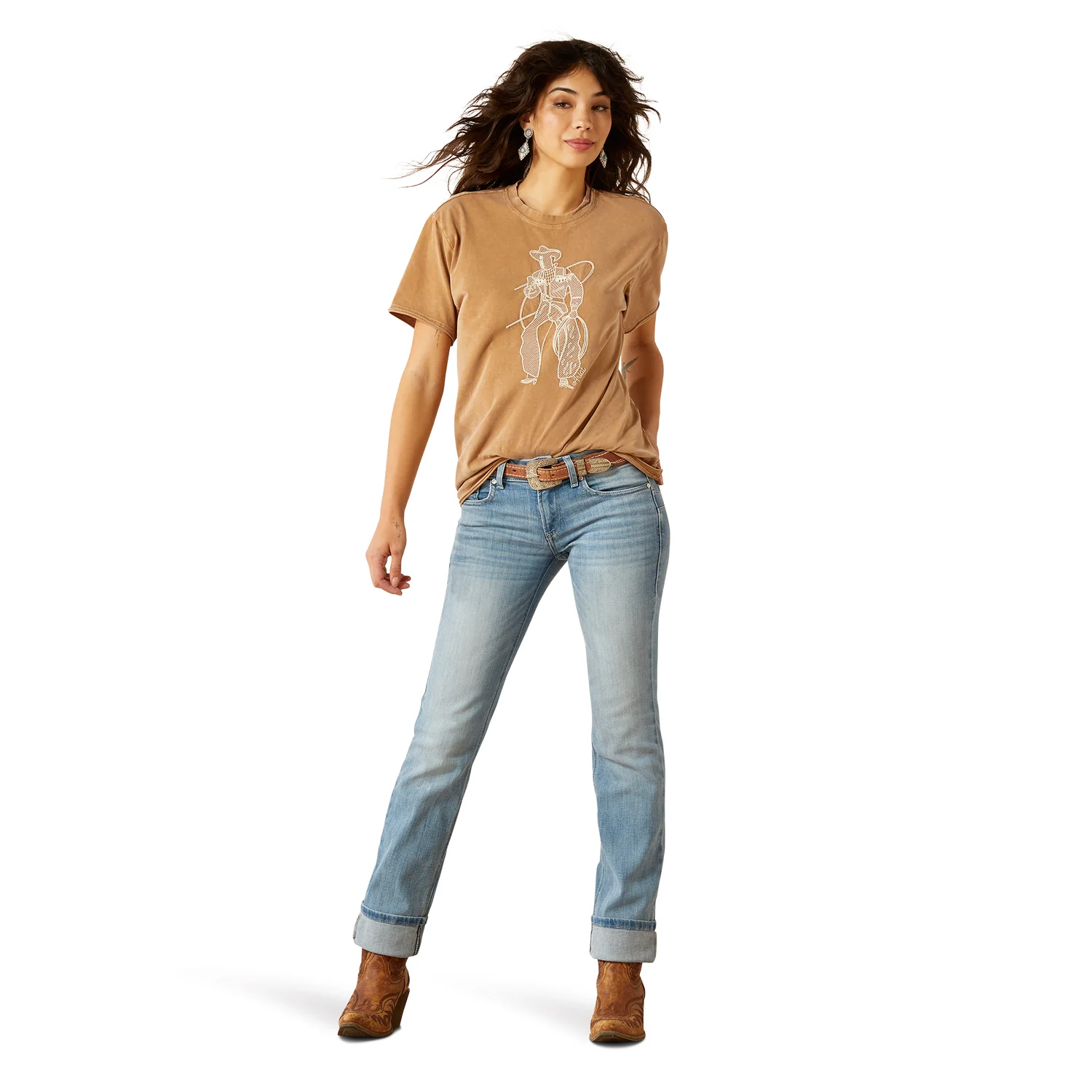 Ariat Women's Mid Rise Straight Jean - Alessia Oklahoma - Image 6