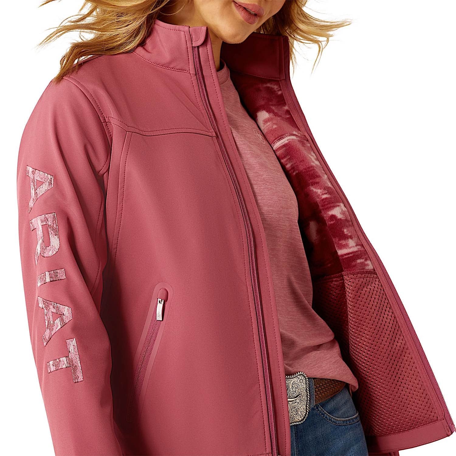 Ariat Women's New Team Softshell Jacket - Dry Rose/Mauve Blur - Image 3