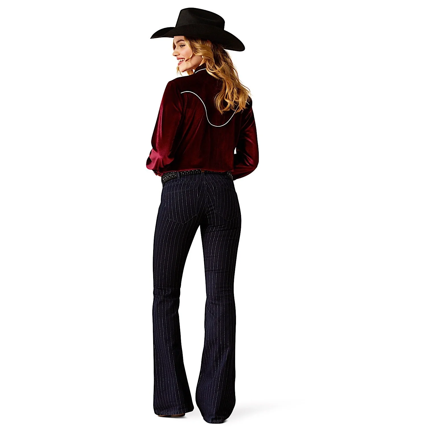 Ariat Women's Perfect Rise Jasmine Flare Jean - Silver Stripe Rinse - Image 2