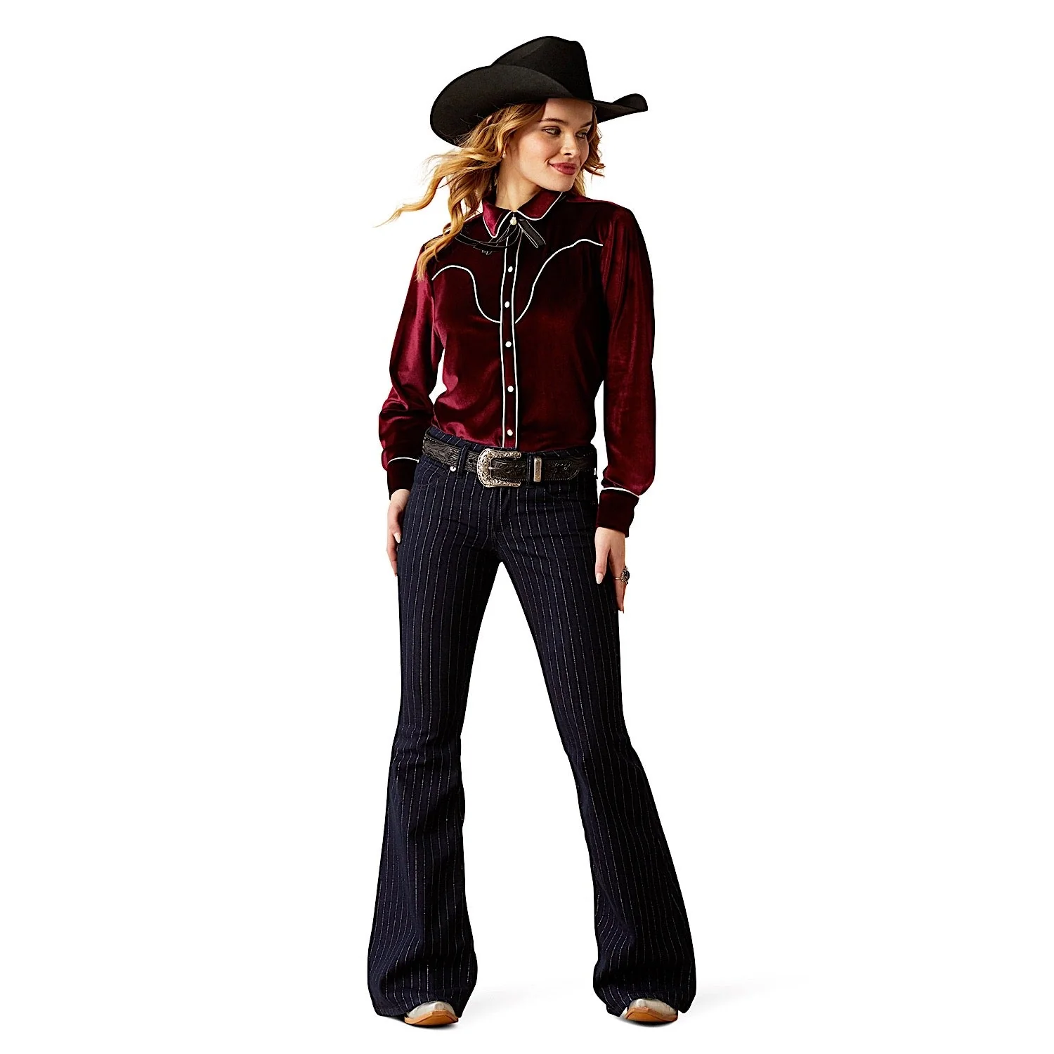 Ariat Women's Perfect Rise Jasmine Flare Jean - Silver Stripe Rinse - Image 3