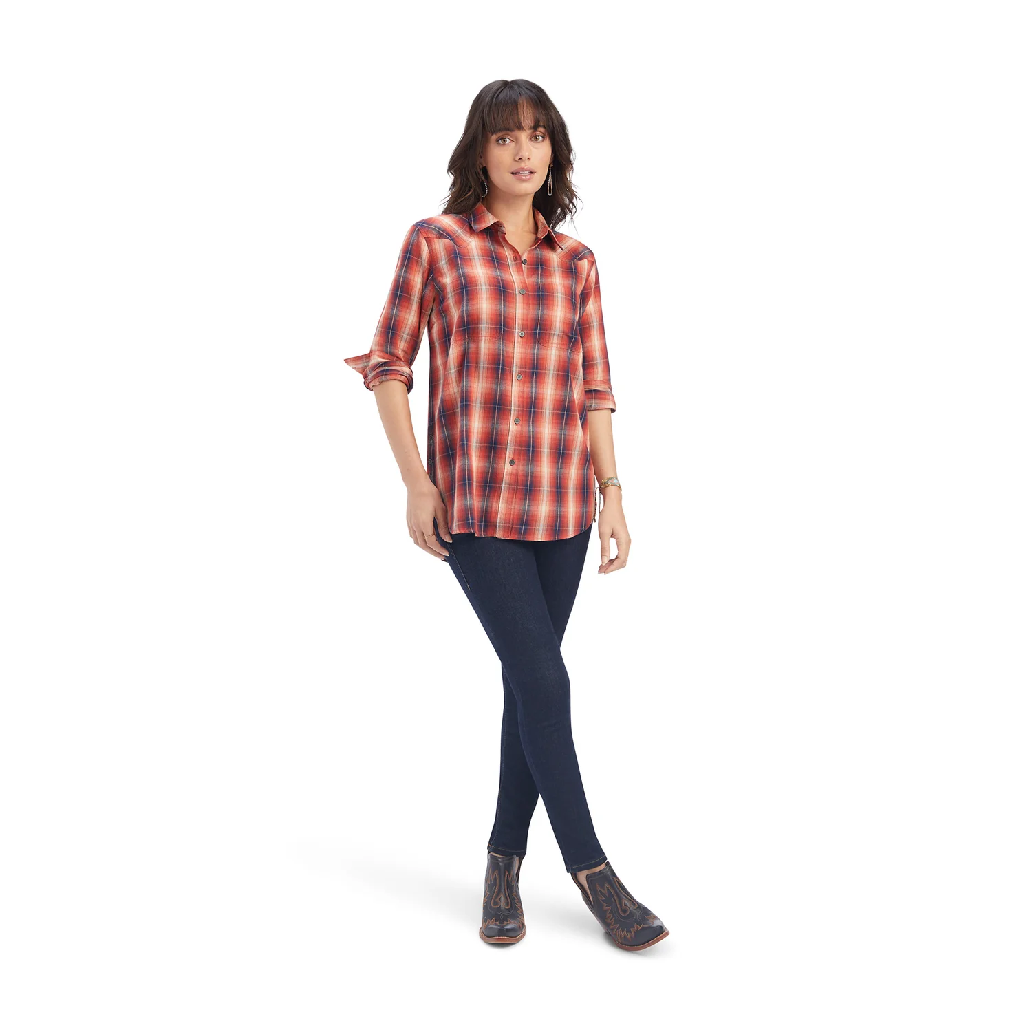 Ariat Women's REAL Billie Rae LS Shirt - Citrus Grove Plaid - Image 4