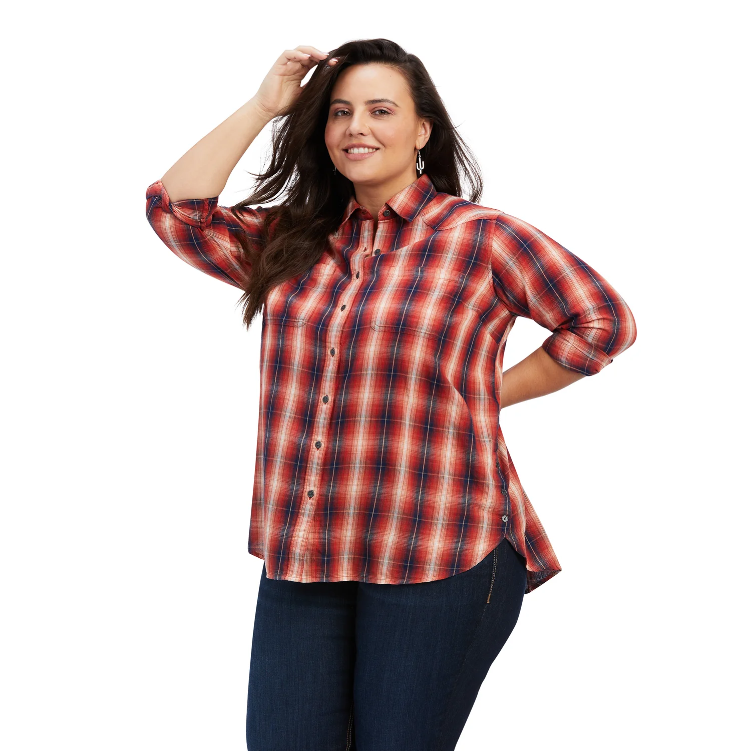Ariat Women's REAL Billie Rae LS Shirt - Citrus Grove Plaid - Image 5