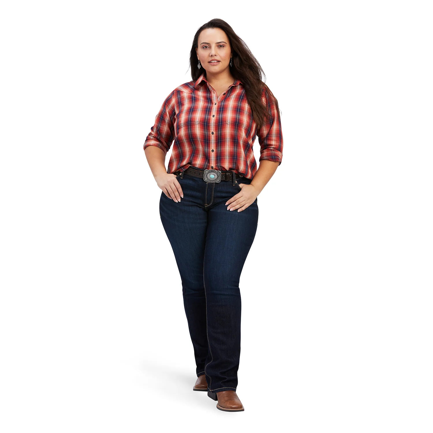 Ariat Women's REAL Billie Rae LS Shirt - Citrus Grove Plaid - Image 7