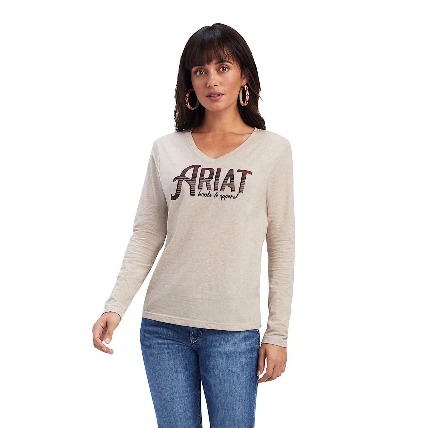 Ariat Women's REAL Chest Logo Relaxed L/S Tee Oatmeal Heather
