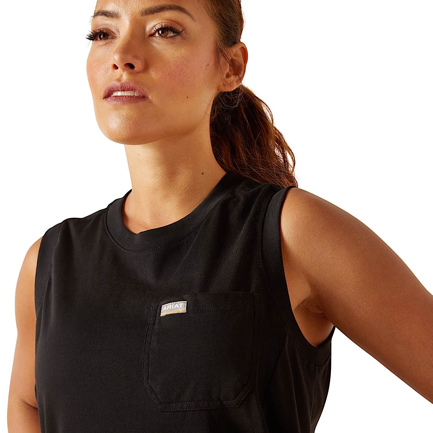 Ariat Womens Rebar Cotton Strong Bolt Sleeveless Tank - Black - Image 4