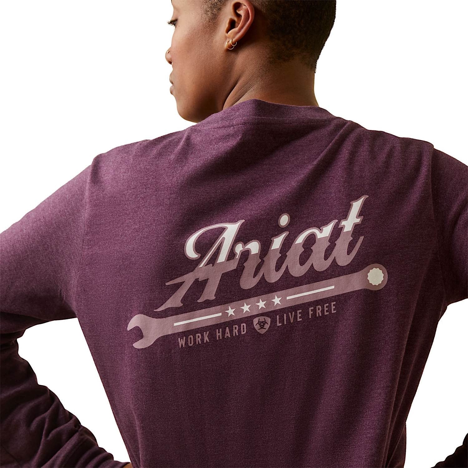 Ariat Womens Rebar Cotton Strong Work Hard L/S Tee Potent Purple Heather - Image 3