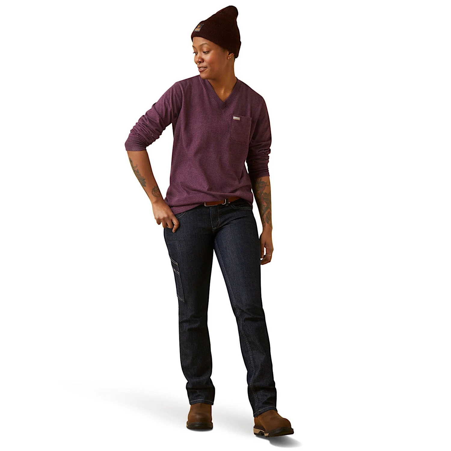 Ariat Womens Rebar Cotton Strong Work Hard L/S Tee Potent Purple Heather - Image 4