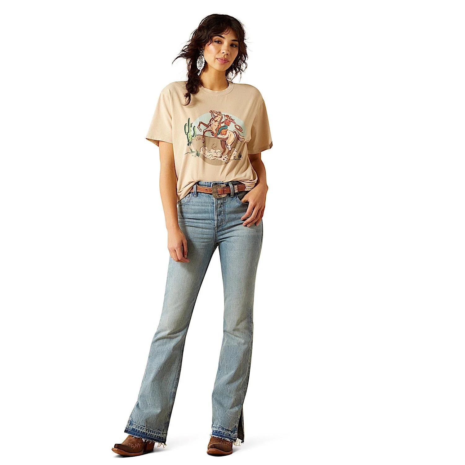 Ariat Women's Ride On T-Shirt - Oyster Gray Mineral Wash - Image 3