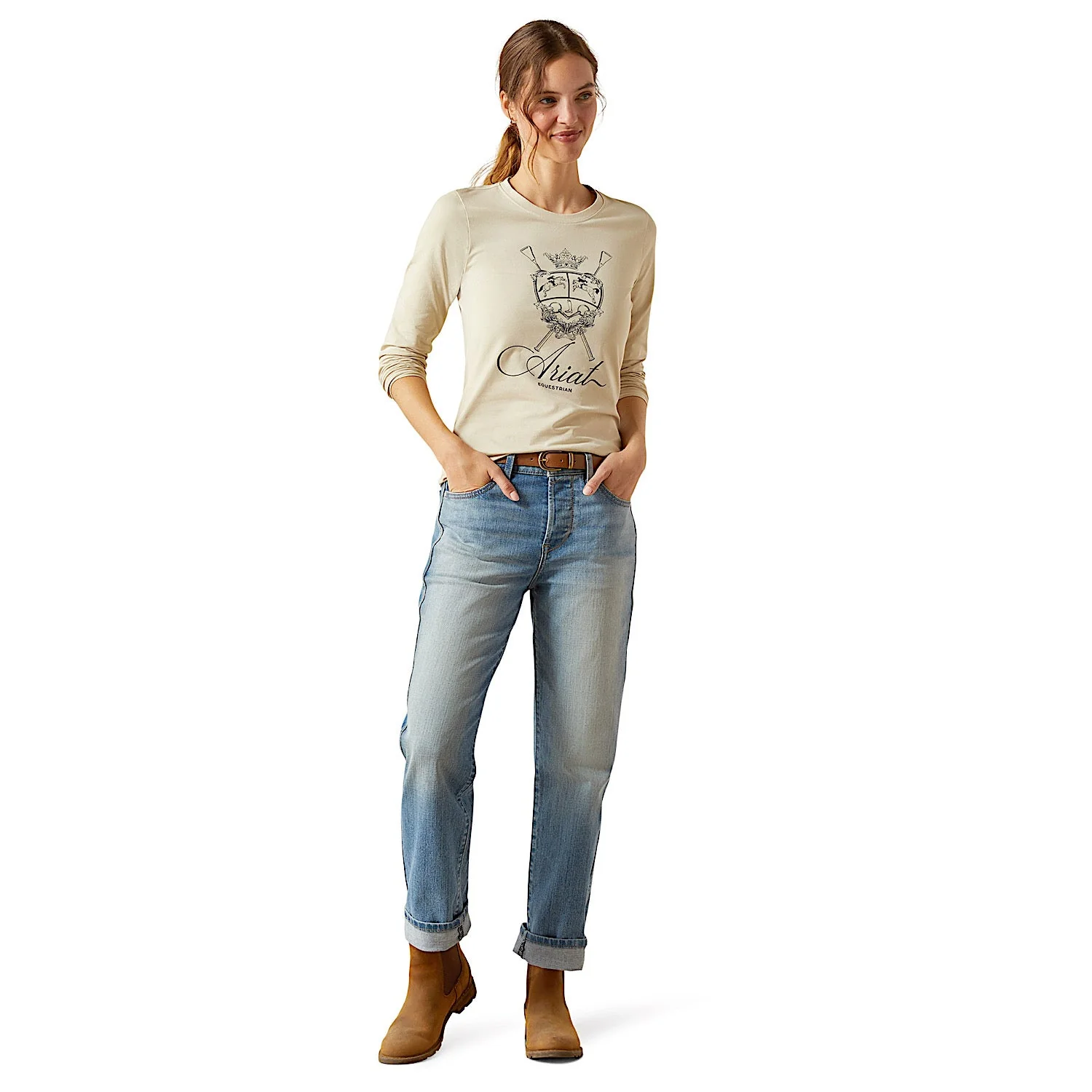 Ariat Women's Ritzy Logo Long Sleeve T-Shirt - Pelican - Image 3