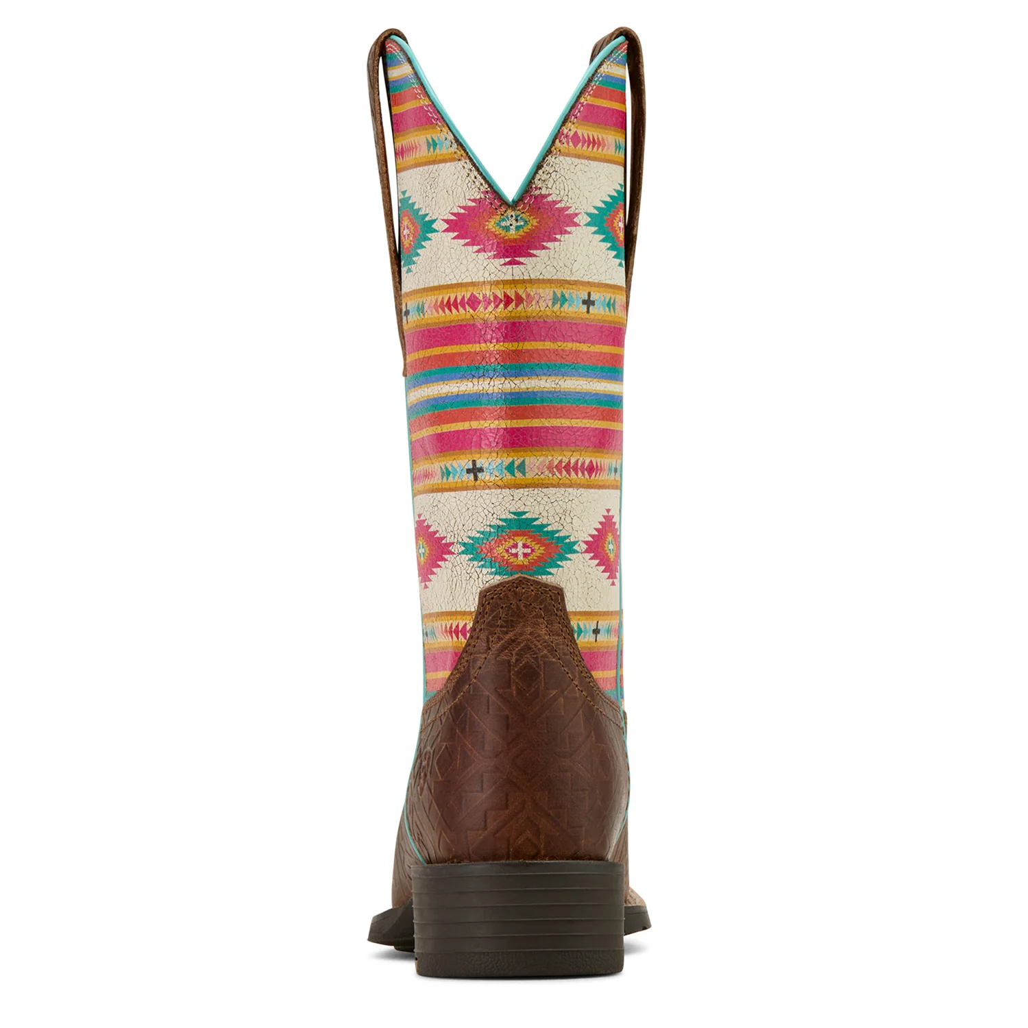 Ariat Women's Round Up Wide Square Toe Stretchfit - Tan Southwest Emboss/Bubblegum Serape - Image 3