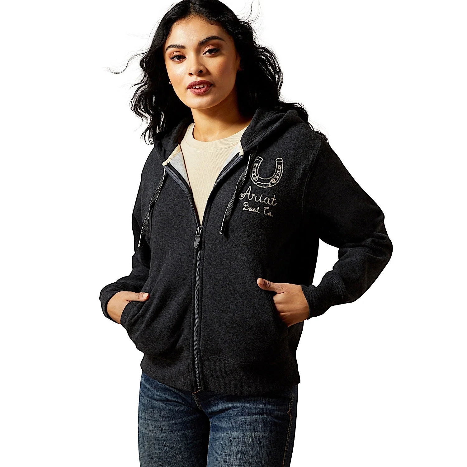 Ariat Women's Stitched Full Zip Hoodie - Charcoal Heather