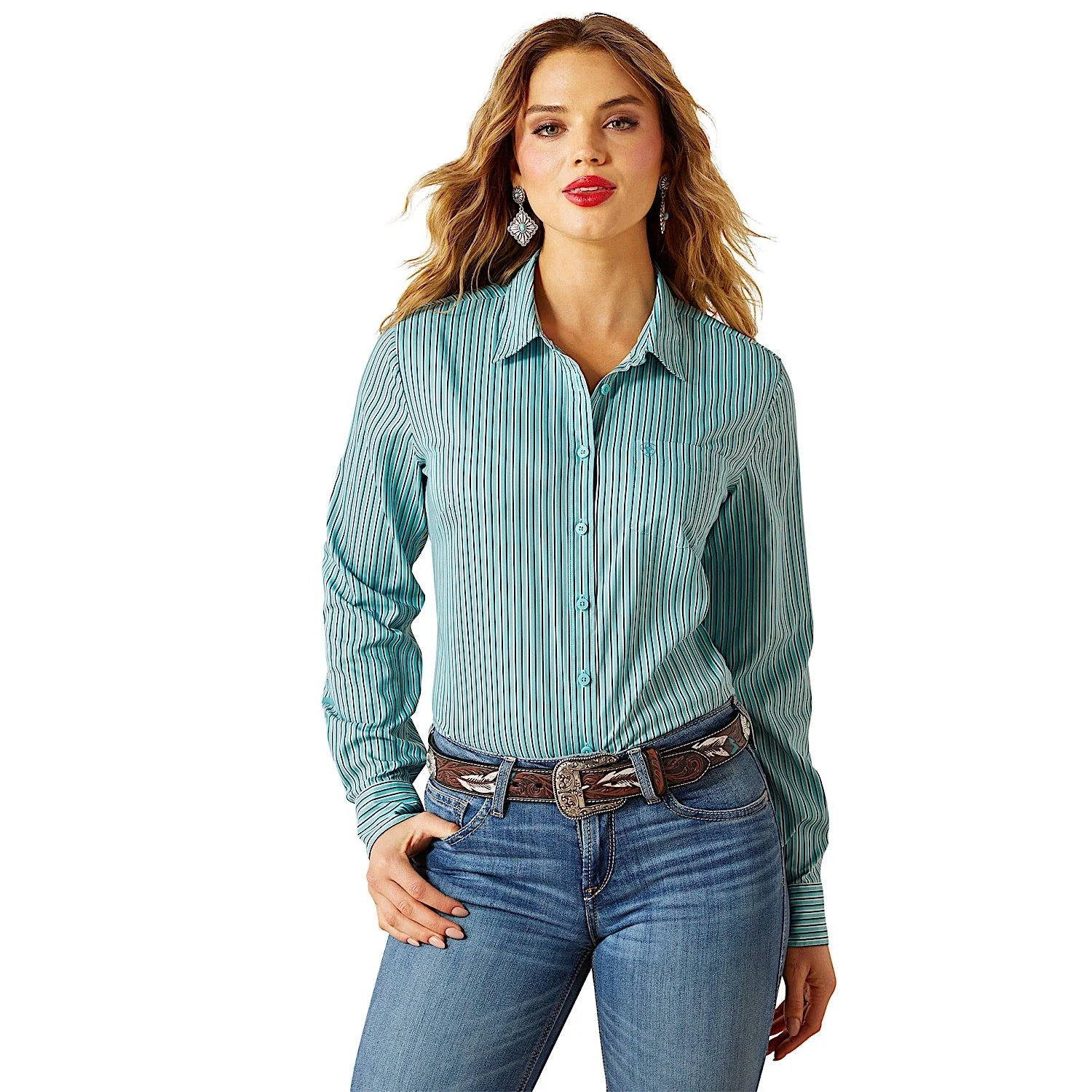 Ariat Women's Team Kirby Pro Shirt - Aqua Stripe