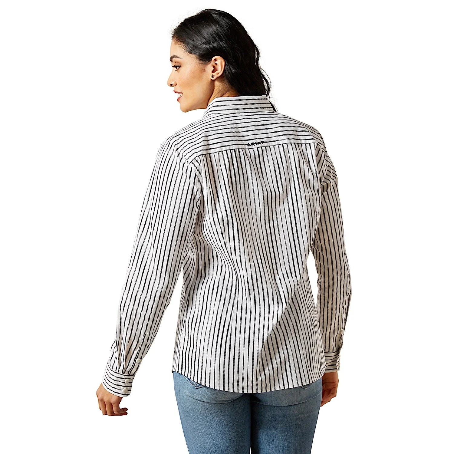 Ariat Women's Team Kirby Stretch Shirt - Black/White Triangle Stripe - Image 2