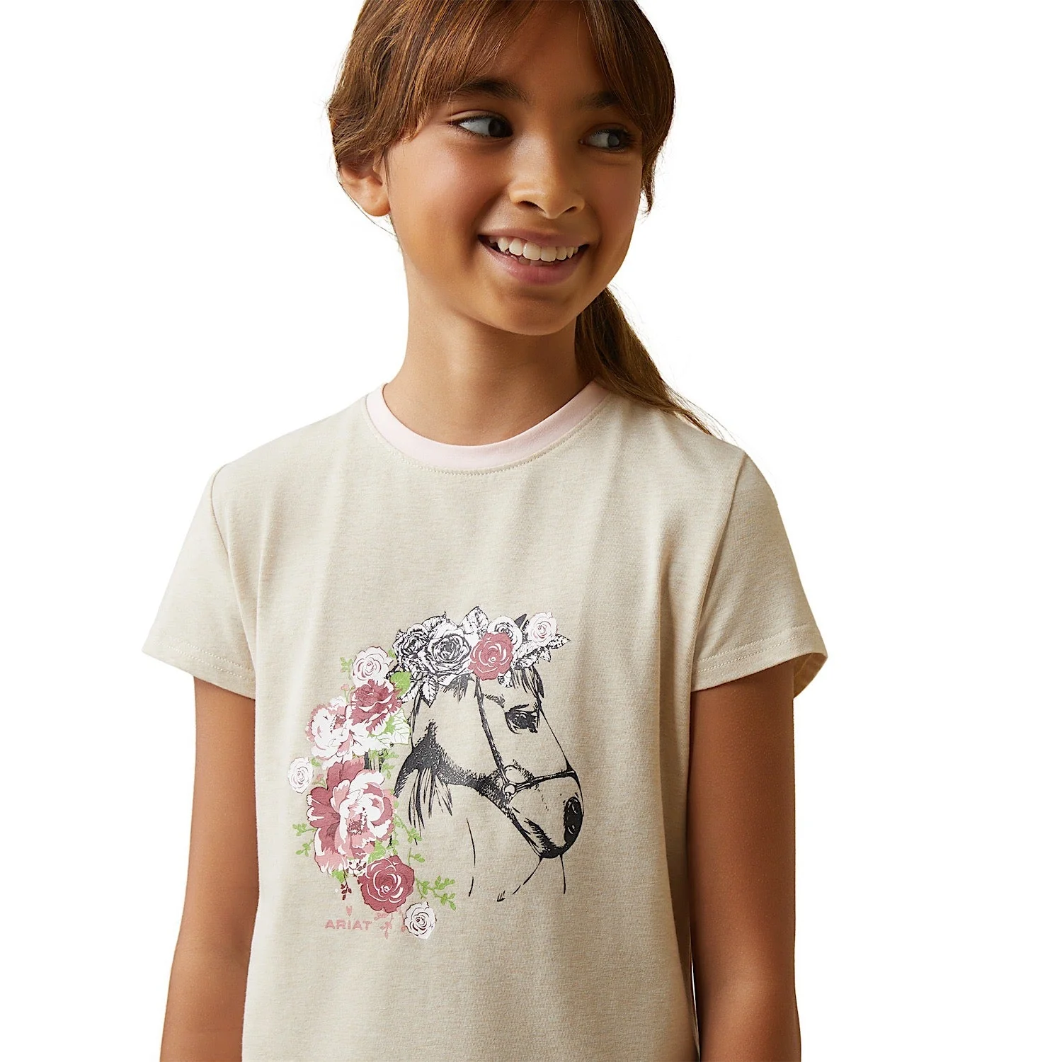 Ariat Youth Flora SS T-Shirt Oatmeal Heather - Image 4