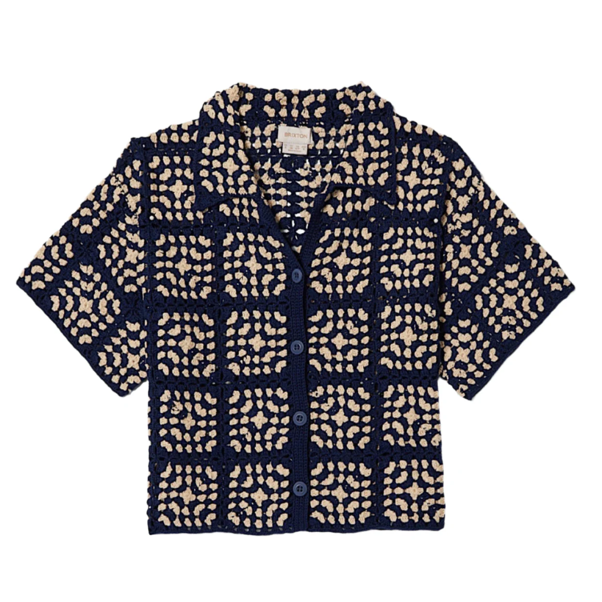 Brixton Women's Crochet Button Down Top - Mood Indigo/Off White