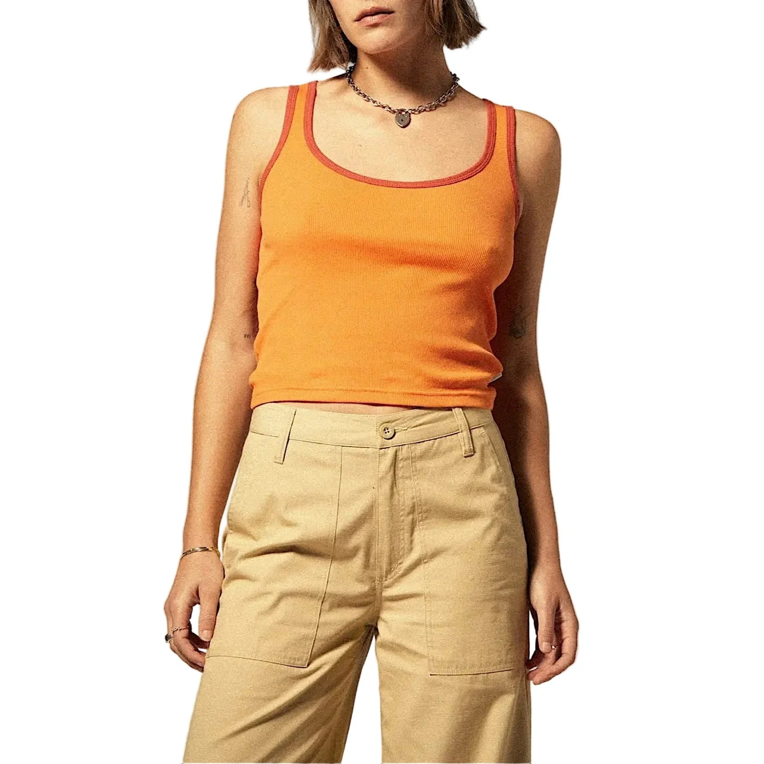 Brixton Women's Ringer Organic A-Tank - Tangerine / Burnt Brick - Image 2