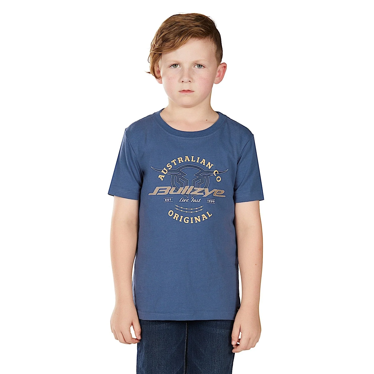 Bullzye Boy's Live Fast Short Sleeve T Shirt - Blue Steel