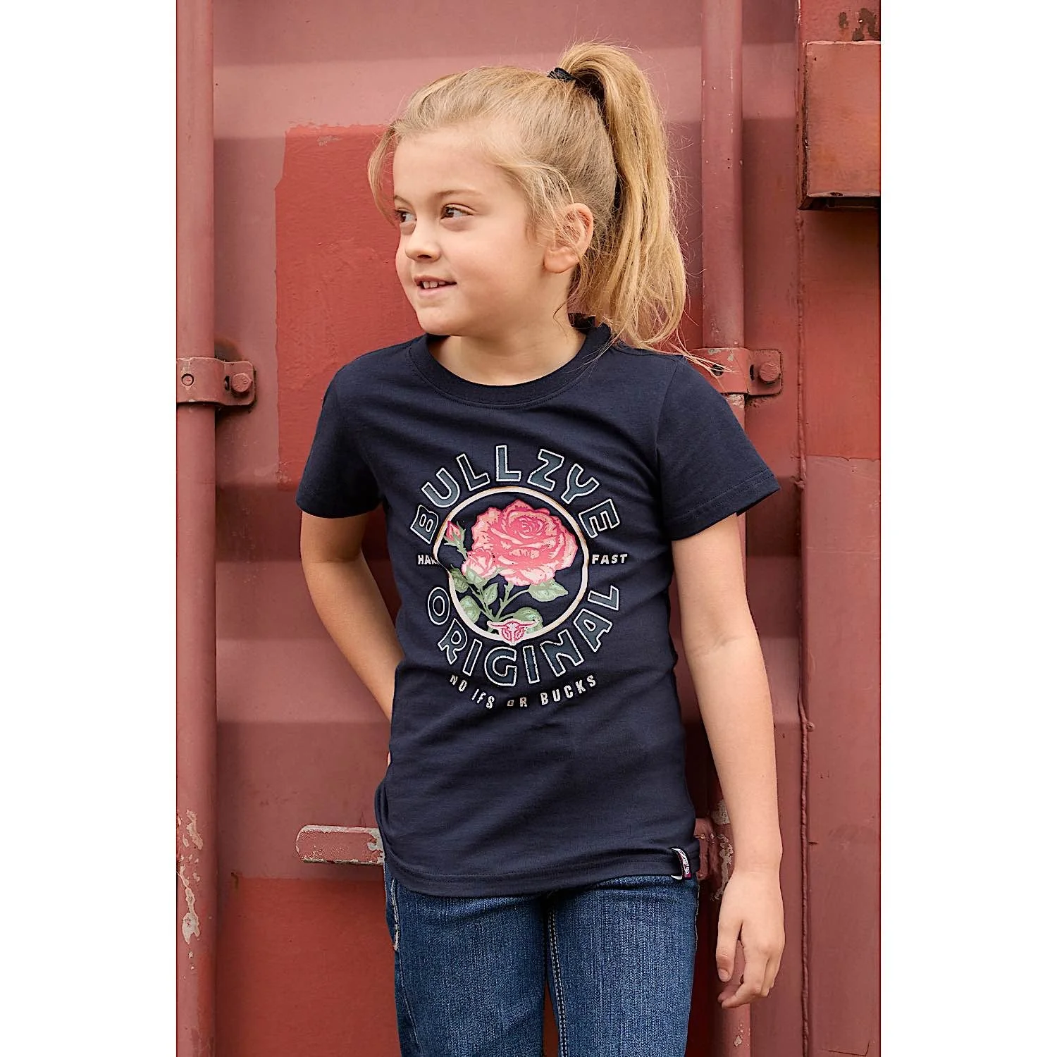 Bullzye Girl's Rose Short Sleeve Tee - Navy - Image 4