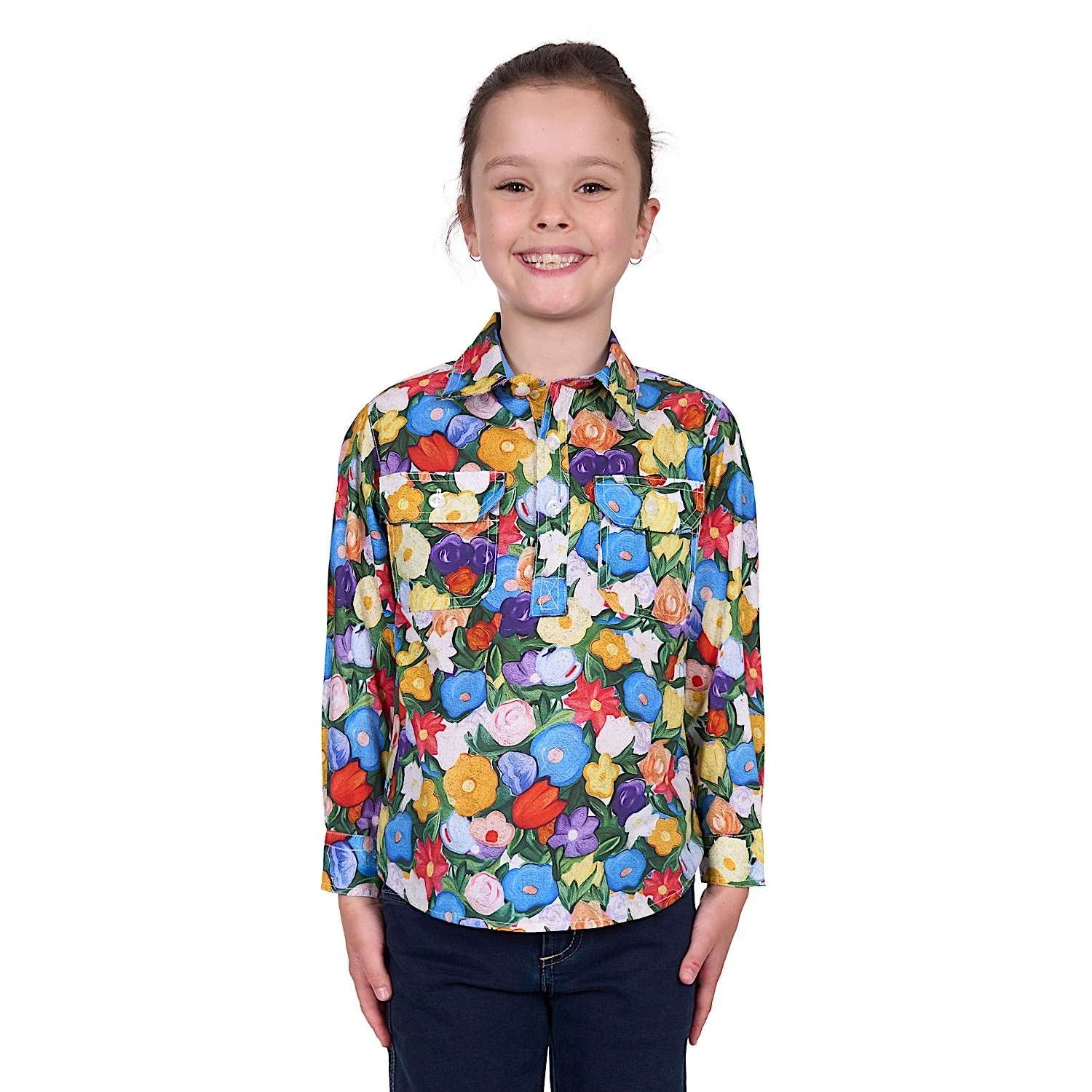 Hard Slog Kid's Delia Half Placket Long Sleeve Shirt - Multi - Image 2