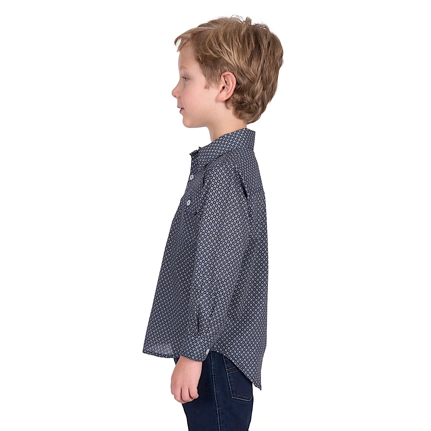 Hard Slog Kid's Tomson Half Placket Long Sleeve Shirt - Navy/Tan - Image 3